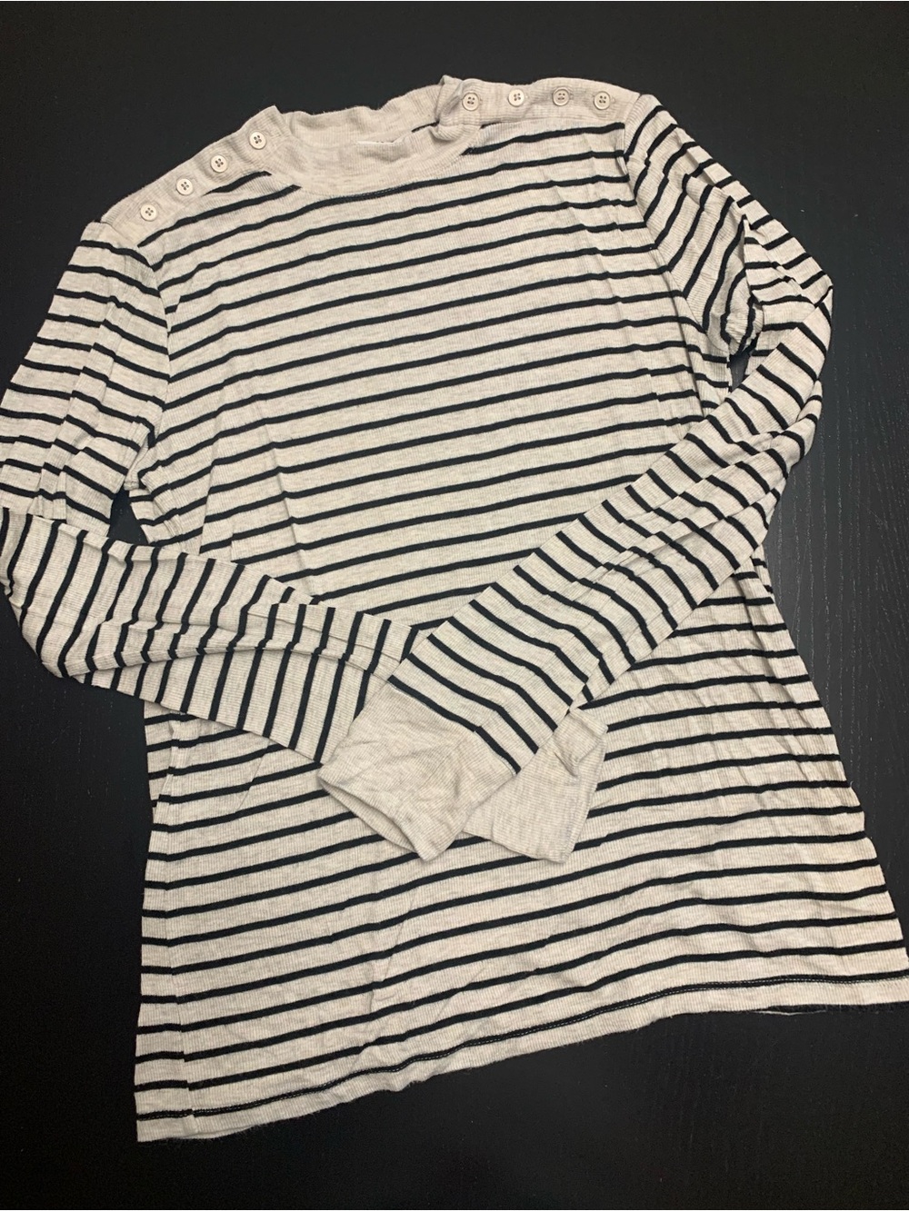 GAP Small Ivory and Black Striped Long Sleeve Top with Shoulder Buttons